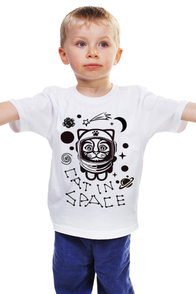 Заказать детскую футболку в Москве. Детская футболка классическая унисекс Кот в космосе от polina_raulina@mail.ru - готовые дизайны и нанесение принтов.