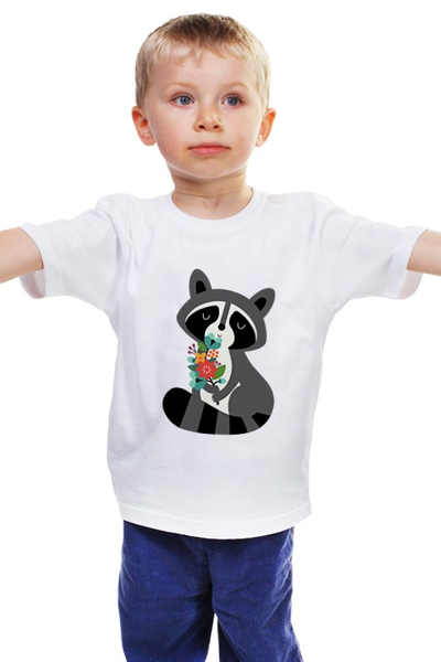 Заказать детскую футболку в Москве. Детская футболка классическая унисекс Милый Енот от coolmag - готовые дизайны и нанесение принтов.