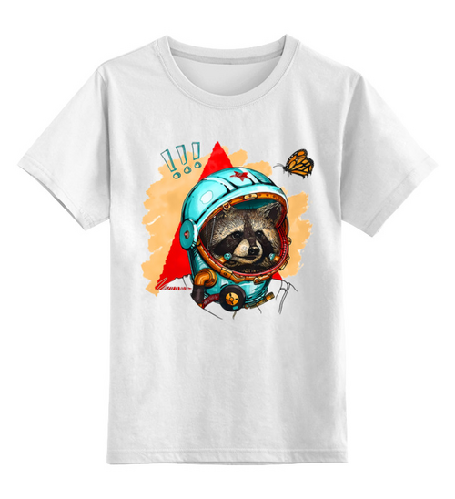 Заказать детскую футболку в Москве. Детская футболка классическая унисекс Енотик в космосе мм от T-shirt print  - готовые дизайны и нанесение принтов.