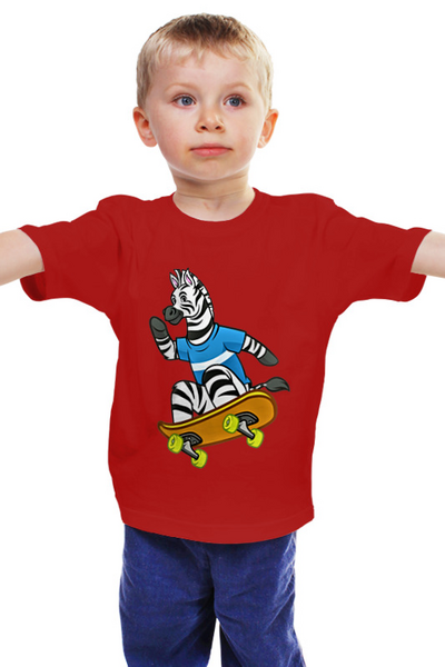 Заказать детскую футболку в Москве. Детская футболка классическая унисекс Зебра на скейте от T-shirt print  - готовые дизайны и нанесение принтов.
