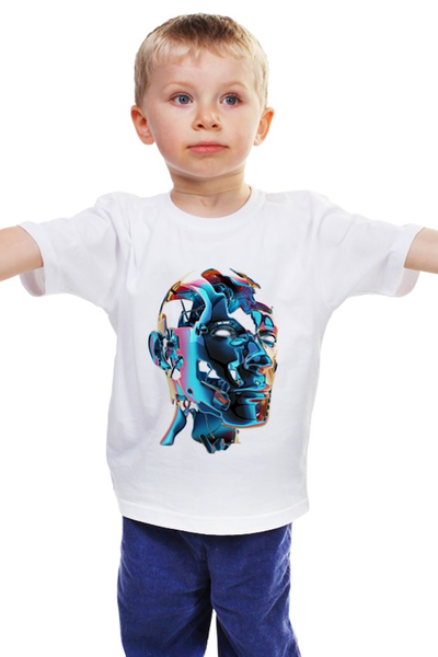 Заказать детскую футболку в Москве. Детская футболка классическая унисекс Metallic face(blue) от Павел Андреевич - готовые дизайны и нанесение принтов.