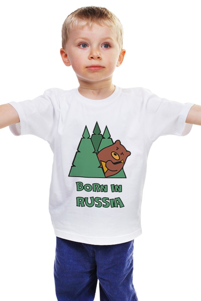 Заказать детскую футболку в Москве. Детская футболка классическая унисекс Born in Russia (Рожден в России) от Easy-store - готовые дизайны и нанесение принтов.