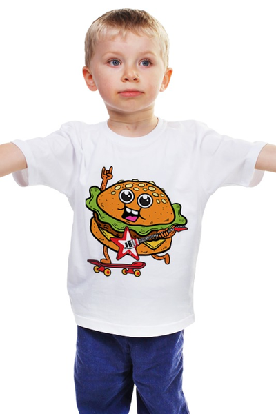 Заказать детскую футболку в Москве. Детская футболка классическая унисекс Гамбургер с гитарой от Amerikanka - готовые дизайны и нанесение принтов.