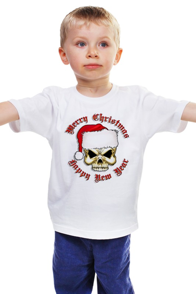 Заказать детскую футболку в Москве. Детская футболка классическая унисекс Santa Skull от Leichenwagen - готовые дизайны и нанесение принтов.