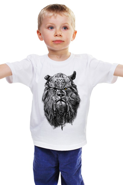 Заказать детскую футболку в Москве. Детская футболка классическая унисекс Лев Викинг от printik - готовые дизайны и нанесение принтов.