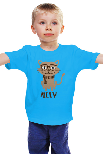 Заказать детскую футболку в Москве. Детская футболка классическая унисекс Умный Кот от printik - готовые дизайны и нанесение принтов.