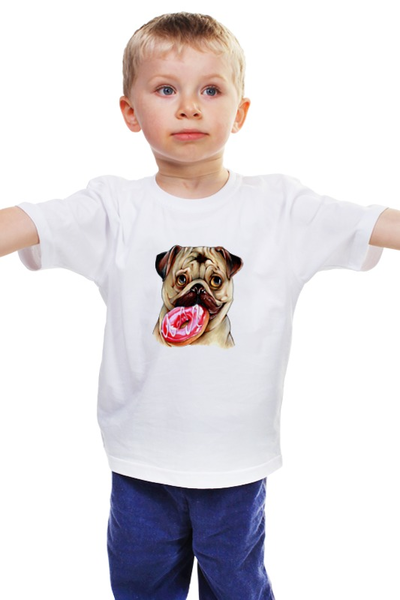 Заказать детскую футболку в Москве. Детская футболка классическая унисекс мопс и пончик от 4erta - готовые дизайны и нанесение принтов.