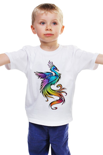 Заказать детскую футболку в Москве. Детская футболка классическая унисекс радужный павлин градиент от DenTen - готовые дизайны и нанесение принтов.