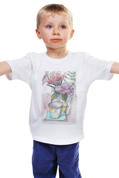 Заказать детскую футболку в Москве. Детская футболка классическая унисекс Утро цветы от Yana-Art - готовые дизайны и нанесение принтов.