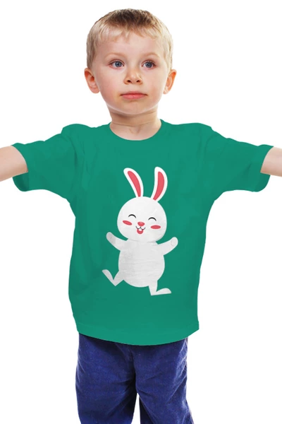 Заказать детскую футболку в Москве. Детская футболка классическая унисекс Весёлый кролик от skynatural - готовые дизайны и нанесение принтов.
