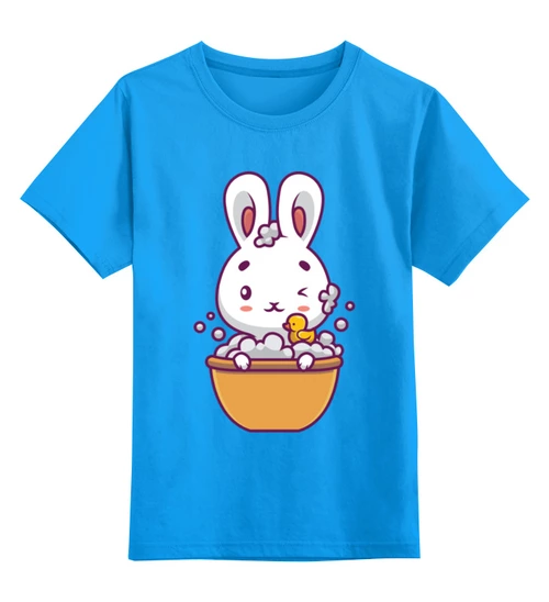Заказать детскую футболку в Москве. Детская футболка классическая унисекс Кролик в ванне от skynatural - готовые дизайны и нанесение принтов.