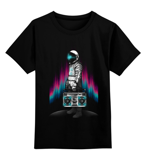 Заказать детскую футболку в Москве. Детская футболка классическая унисекс Космонавт с магнитофоном от printik - готовые дизайны и нанесение принтов.