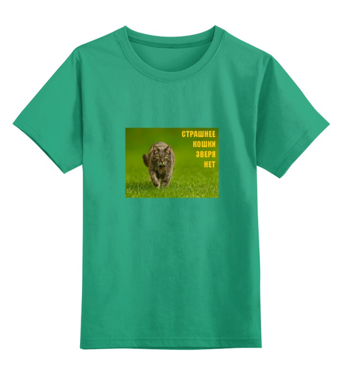 Заказать детскую футболку в Москве. Детская футболка классическая унисекс Страшнее кошки зверя нет от Виктор Гришин - готовые дизайны и нанесение принтов.