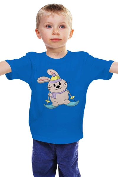 Заказать детскую футболку в Москве. Детская футболка классическая унисекс Кролик Лыжник от skynatural - готовые дизайны и нанесение принтов.