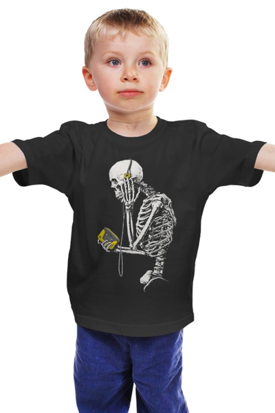 Заказать детскую футболку в Москве. Детская футболка классическая унисекс Скелет с плеером от printik - готовые дизайны и нанесение принтов.