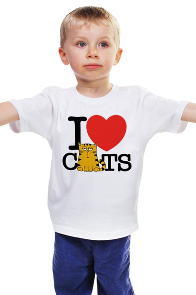 Заказать детскую футболку в Москве. Детская футболка классическая унисекс Я люблю котиков от Amerikanka - готовые дизайны и нанесение принтов.