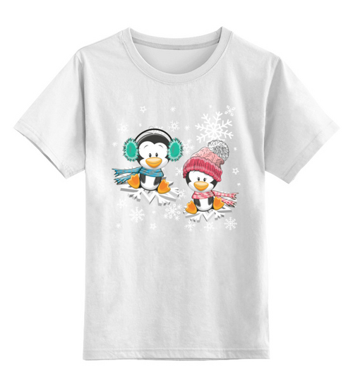 Заказать детскую футболку в Москве. Детская футболка классическая унисекс Пингвин зимой от Ирина - готовые дизайны и нанесение принтов.