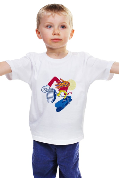 Заказать детскую футболку в Москве. Детская футболка классическая унисекс скейтбордист от Yaroslava - готовые дизайны и нанесение принтов.