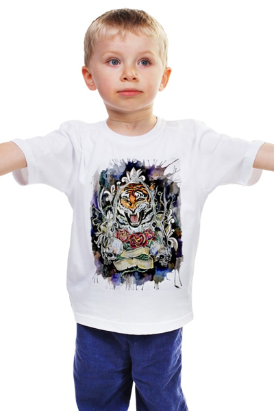 Заказать детскую футболку в Москве. Детская футболка классическая унисекс  Тигр Old School от roxy - готовые дизайны и нанесение принтов.