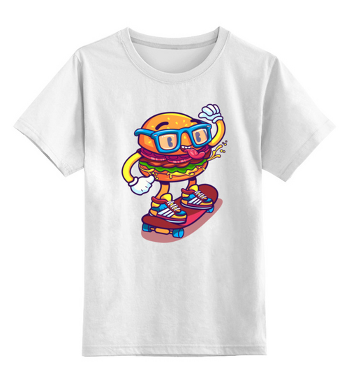Заказать детскую футболку в Москве. Детская футболка классическая унисекс Бургер на скейте от Jimmy Flash - готовые дизайны и нанесение принтов.