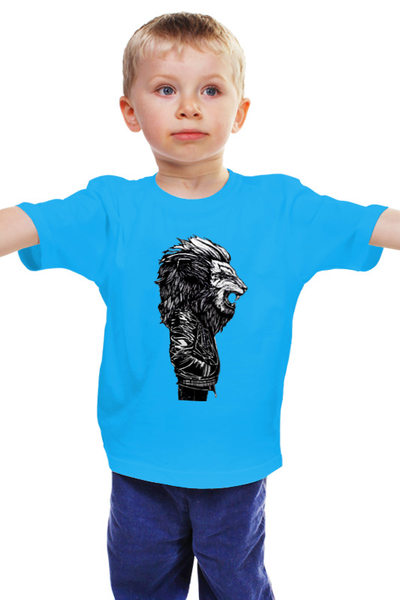 Заказать детскую футболку в Москве. Детская футболка классическая унисекс Лев в куртке от Илья Щеблецов - готовые дизайны и нанесение принтов.