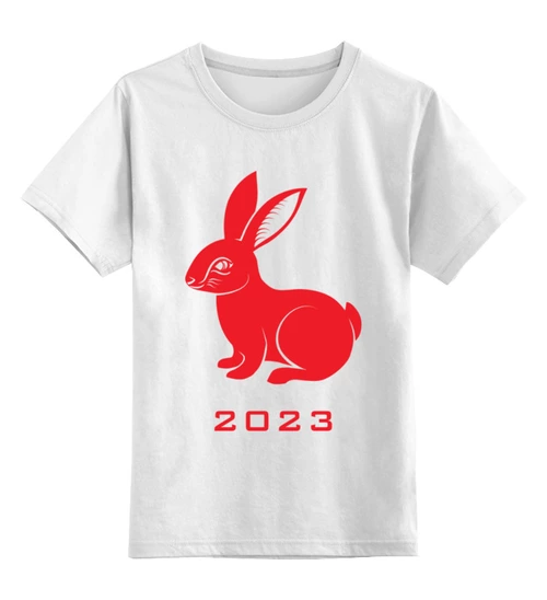 Заказать детскую футболку в Москве. Детская футболка классическая унисекс Кролик 2023 от skynatural - готовые дизайны и нанесение принтов.