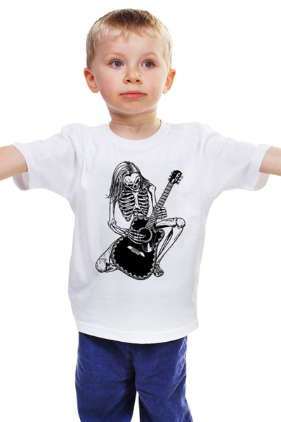 Заказать детскую футболку в Москве. Детская футболка классическая унисекс Скелет с гитарой от Leichenwagen - готовые дизайны и нанесение принтов.