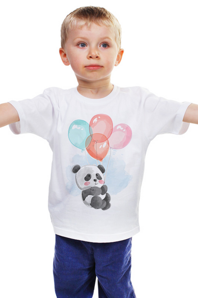 Заказать детскую футболку в Москве. Детская футболка классическая унисекс Маленькая панда летит на воздушных шариках от printeriumstore@gmail.com - готовые дизайны и нанесение принтов.