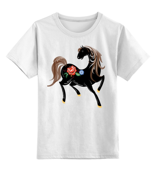 Заказать детскую футболку в Москве. Детская футболка классическая унисекс Городецкая лошадка от irishkalia - готовые дизайны и нанесение принтов.