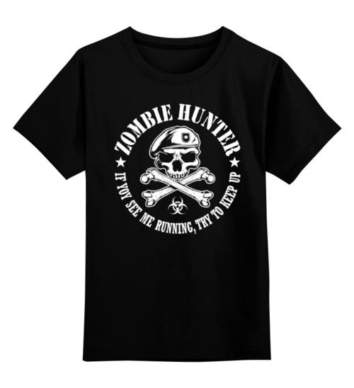 Заказать детскую футболку в Москве. Детская футболка классическая унисекс Охотник на зомби от geekbox - готовые дизайны и нанесение принтов.