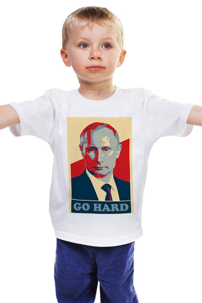 Заказать детскую футболку в Москве. Детская футболка классическая унисекс Go Hard Like Vladimir Putin от priceless - готовые дизайны и нанесение принтов.