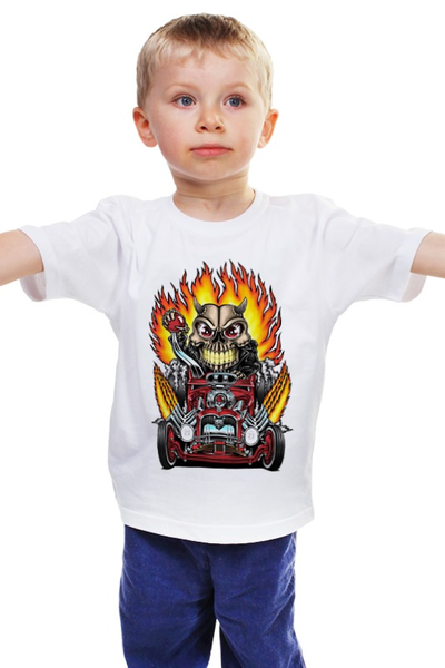 Заказать детскую футболку в Москве. Детская футболка классическая унисекс Hot Rod Skull от balden - готовые дизайны и нанесение принтов.