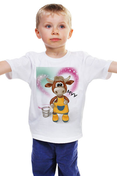 Заказать детскую футболку в Москве. Детская футболка классическая унисекс Корова с ведром молока от Марина  - готовые дизайны и нанесение принтов.