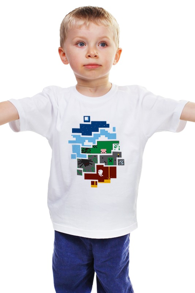 Заказать детскую футболку в Москве. Детская футболка классическая унисекс Minecraft world от AJIUK - готовые дизайны и нанесение принтов.
