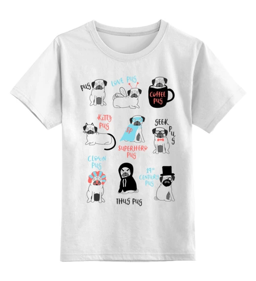 Заказать детскую футболку в Москве. Детская футболка классическая унисекс Мопсы от printik - готовые дизайны и нанесение принтов.
