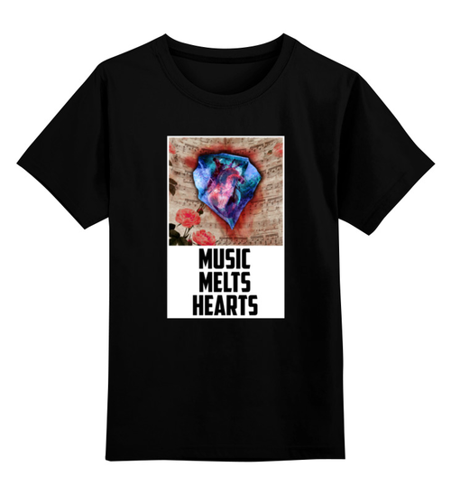 Заказать детскую футболку в Москве. Детская футболка классическая унисекс Музыка растапливает сердца - "MUSIC MELTS HEARTS" от art_yaroslav - готовые дизайны и нанесение принтов.