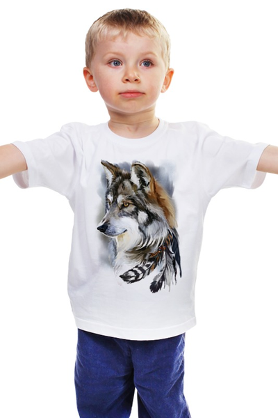 Заказать детскую футболку в Москве. Детская футболка классическая унисекс Волк-индеец от Виктор Гришин - готовые дизайны и нанесение принтов.