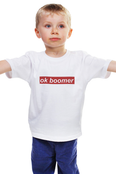 Заказать детскую футболку в Москве. Детская футболка классическая унисекс Ok Boomer от DESIGNER   - готовые дизайны и нанесение принтов.