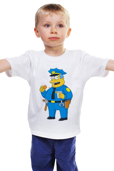 Заказать детскую футболку в Москве. Детская футболка классическая унисекс Полицейский из Симпсонов от Vinli.shop  - готовые дизайны и нанесение принтов.