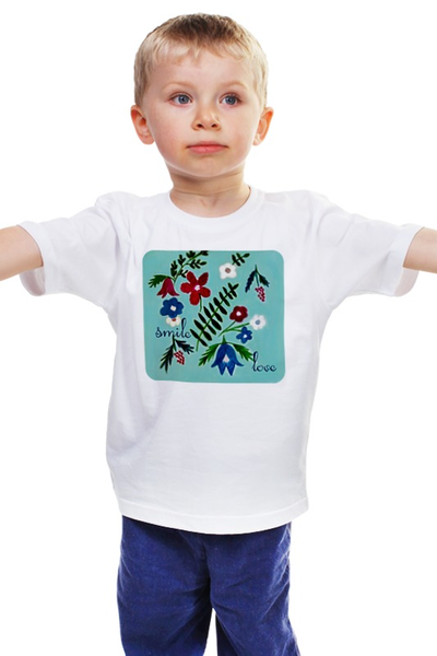 Заказать детскую футболку в Москве. Детская футболка классическая унисекс Цветы на голубом от mrs-snit@yandex.ru - готовые дизайны и нанесение принтов.