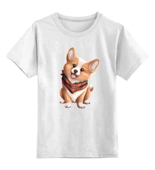 Заказать детскую футболку в Москве. Детская футболка классическая унисекс Собака корги в шарфе от tigerda  - готовые дизайны и нанесение принтов.
