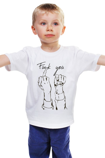 Заказать детскую футболку в Москве. Детская футболка классическая унисекс Всем понятная жестикуляция от Петр Золотухин - готовые дизайны и нанесение принтов.