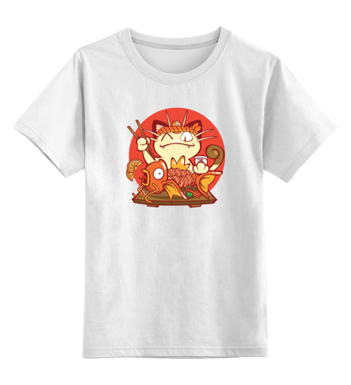 Заказать детскую футболку в Москве. Детская футболка классическая унисекс Кот и золотая рыбка от fanart - готовые дизайны и нанесение принтов.