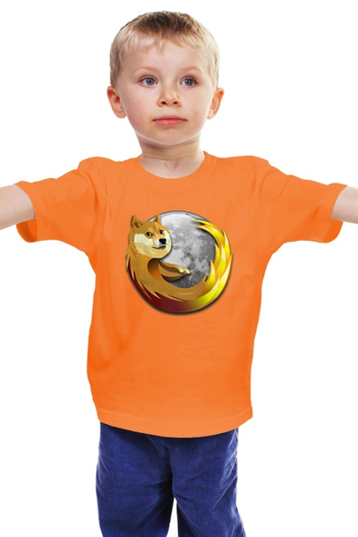 Заказать детскую футболку в Москве. Детская футболка классическая унисекс DOGE FIREFOX от Jimmy Flash - готовые дизайны и нанесение принтов.