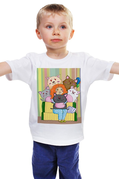 Заказать детскую футболку в Москве. Детская футболка классическая унисекс Люблю котов от semkate - готовые дизайны и нанесение принтов.