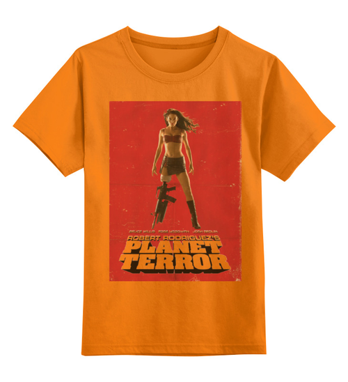 Заказать детскую футболку в Москве. Детская футболка классическая унисекс Planet Terror yellow от KinoArt - готовые дизайны и нанесение принтов.