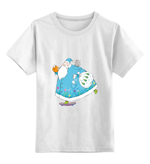 Заказать детскую футболку в Москве. Детская футболка классическая унисекс Дед Мороз на скейте от newyear - готовые дизайны и нанесение принтов.