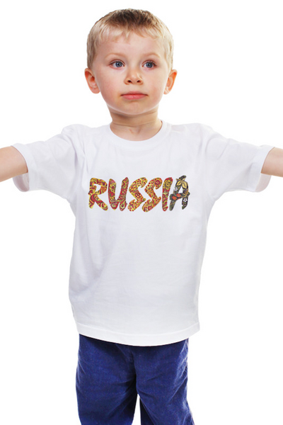 Заказать детскую футболку в Москве. Детская футболка классическая унисекс Россия - хохлома от Лада Морозова - готовые дизайны и нанесение принтов.
