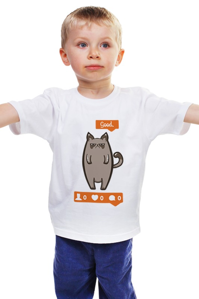 Заказать детскую футболку в Москве. Детская футболка классическая унисекс Угрюмый Котик от trugift - готовые дизайны и нанесение принтов.