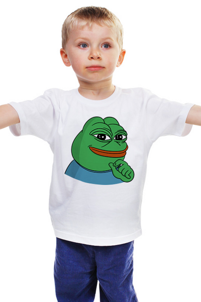 Заказать детскую футболку в Москве. Детская футболка классическая унисекс Пепе улыбается от Memepedia - готовые дизайны и нанесение принтов.